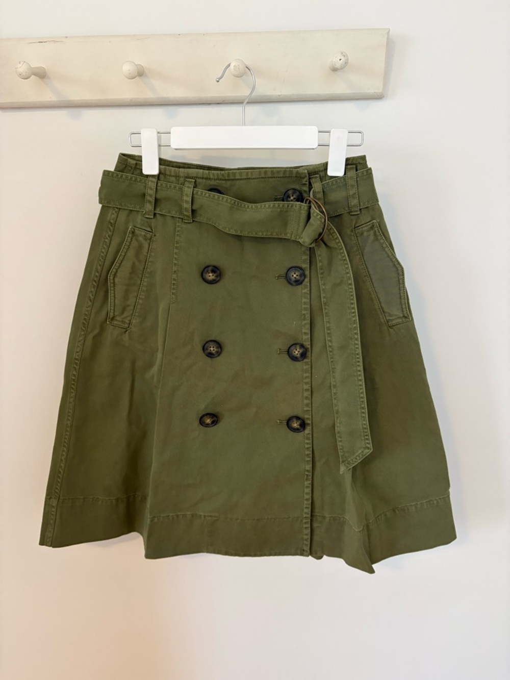 J. Crew Olive Green Double-Breasted A-Line Skirt